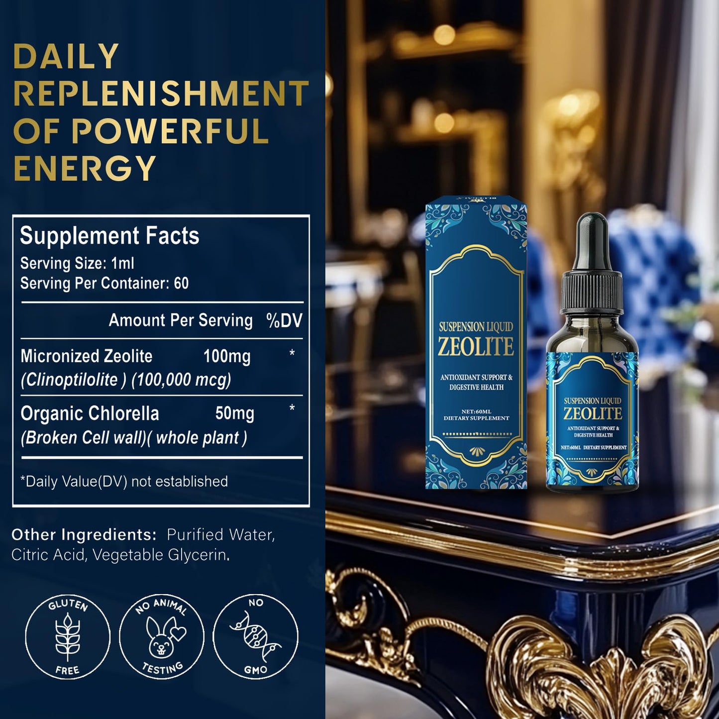 Anogol Zeolite Detox for Adults, Gentle Heavy Metal Detox, 60 ml Zeolite Drops with Chlorella, Methyl Vitamins B12 and D3, Boosting Energy and Focus, Supports Digestive and Immune Health, N1