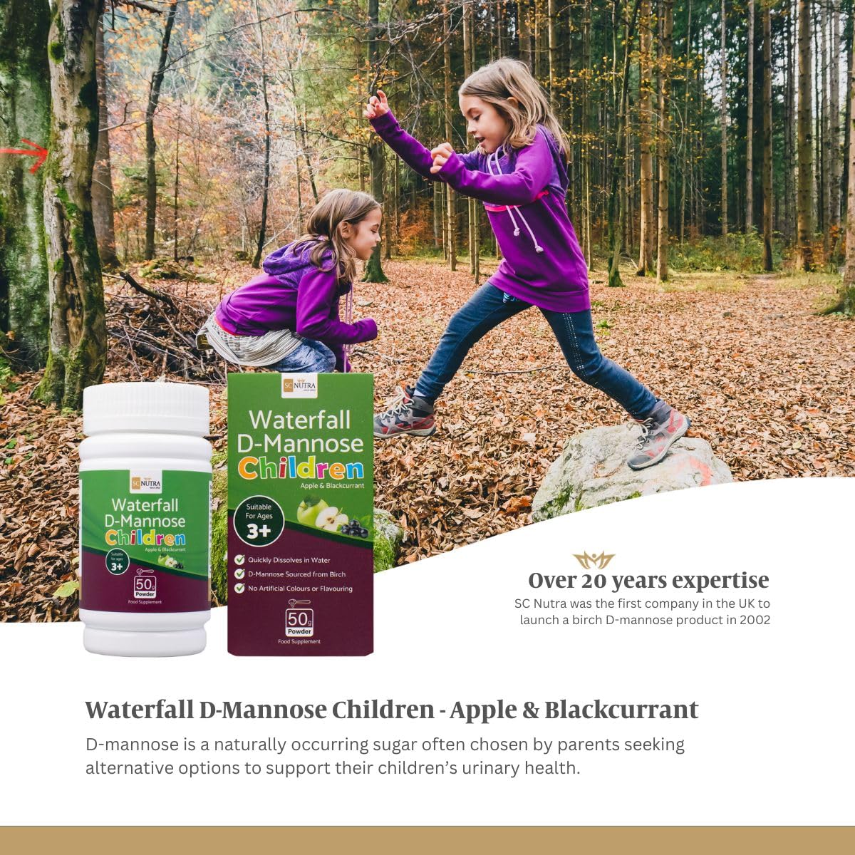 sc nutra Waterfall D-Mannose Children - Apple & Blackcurrant - Infant D-Mannose - Suitable for Girls & Boys aged 3+ SC Nutra (Sweet Cures)