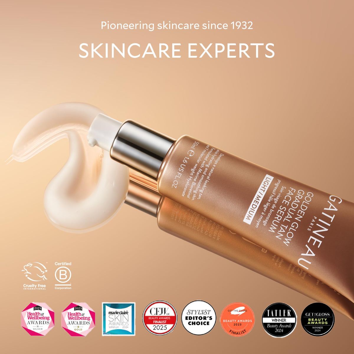 Gatineau GATINEAU Golden Glow Gradual Tan Face Serum - 50ml, Hyaluronic Acid & Marine Bio-Retinol, Smooths Complexion, Natural and Radiant Glow, Suitable for Sensitive Skin, Light/Medium