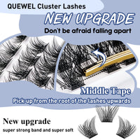QUEWEL Cluster Lashes 72 Pcs Wide Stem Individual Lashes C/D Curl 8-16mm Length DIY Eyelash Extension False Eyelashes Soft for Personal Makeup Use at Home (Lovely02-D-12)