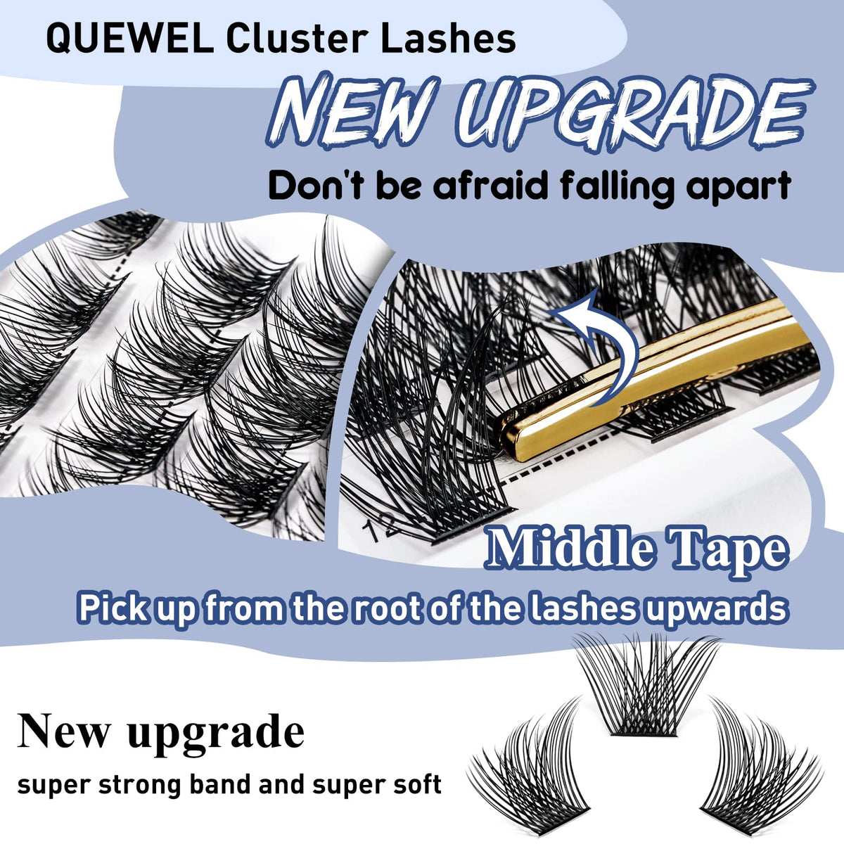 QUEWEL Cluster Lashes 72 Pcs Wide Stem Individual Lashes C/D Curl 8-16mm Length DIY Eyelash Extension False Eyelashes Soft for Personal Makeup Use at Home (Lovely02-D-14)
