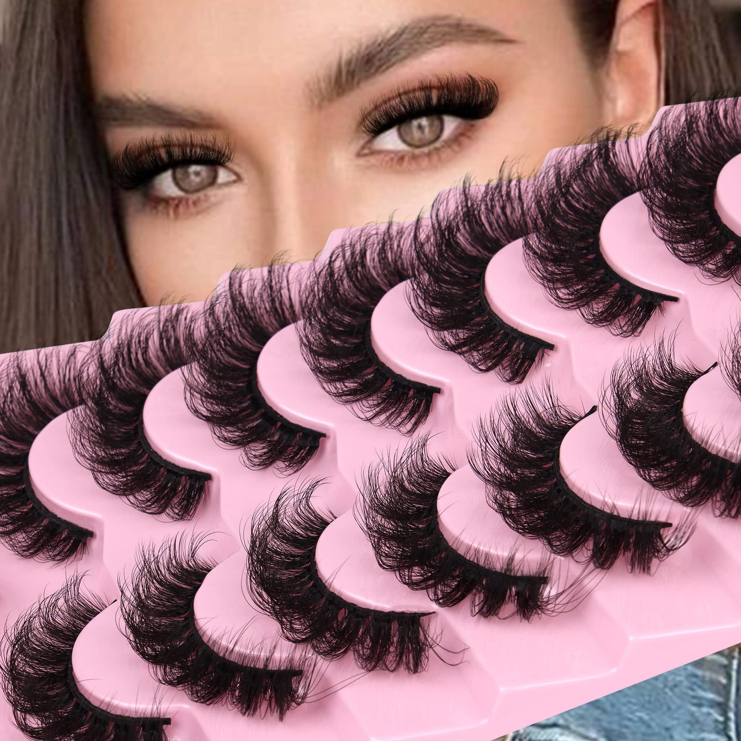 JIMIRE D Curl Russian Strip Lashes with Eyelash Glue Fluffy Cat Eye Natural Eyelashes 20MM Dramatic Faux Mink Eyelashes Wispy Full Volume False Eyelashes with Lash Glue 7 Pairs Pack