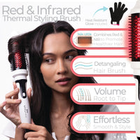 StylPro STYLPRO Thermal Brush with Red & Near Infrared LEDs – 58 NIR + 84 Red LEDs, Ceramic Barrel, Adjustable Heat, Lightweight Blowout & Curling Brush for All Hair Types