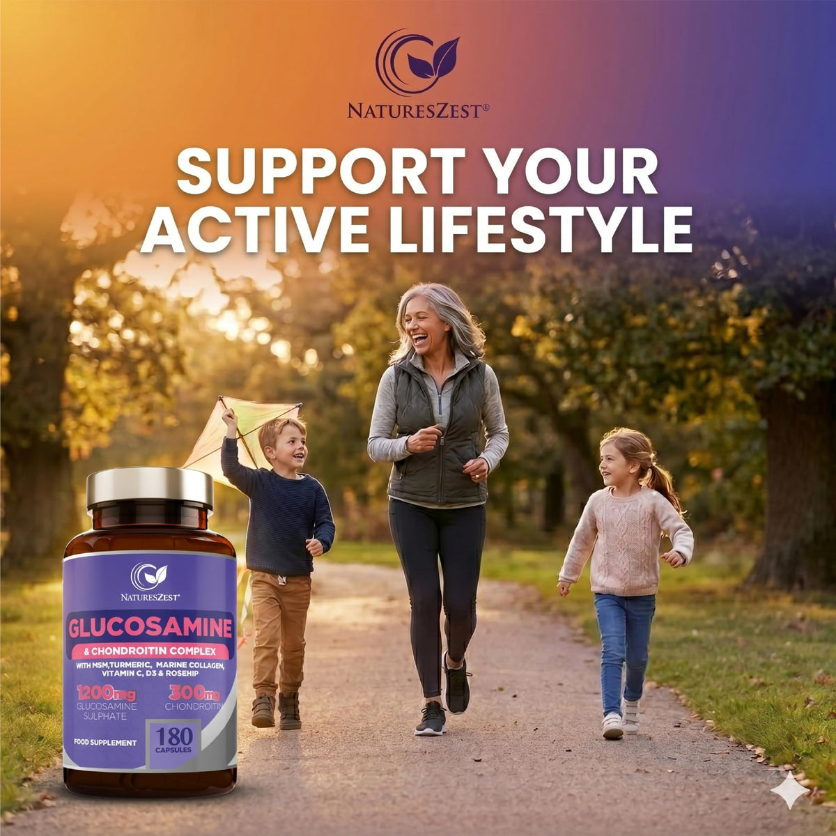 Natures Zest Glucosamine and Chondroitin High Strength -180 Caps- Joint Care Supplement for Men & Women | MSM Supplements with Vitamin C, Rosehip, Turmeric Curcumin & Marine Collagen - 4 Month Supply