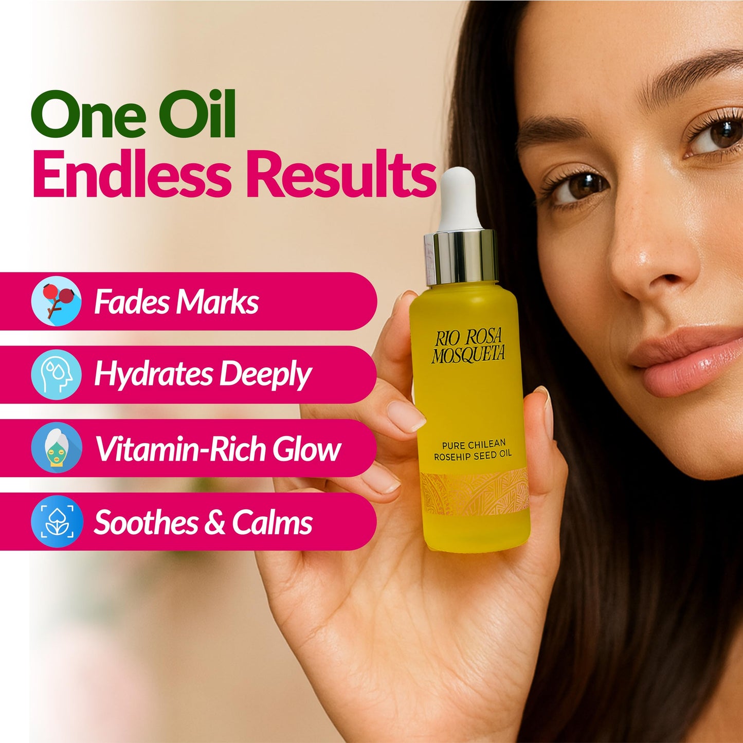 Rio Rosa Mosqueta Pure Rosehip Seed Oil 50ml for Scars & Stretchmarks, Pregnancy, Natural Cold-Pressed Antioxidant, Hydrating & Nourishing for Skin Tone & Texture, Vitamin E, Vegan