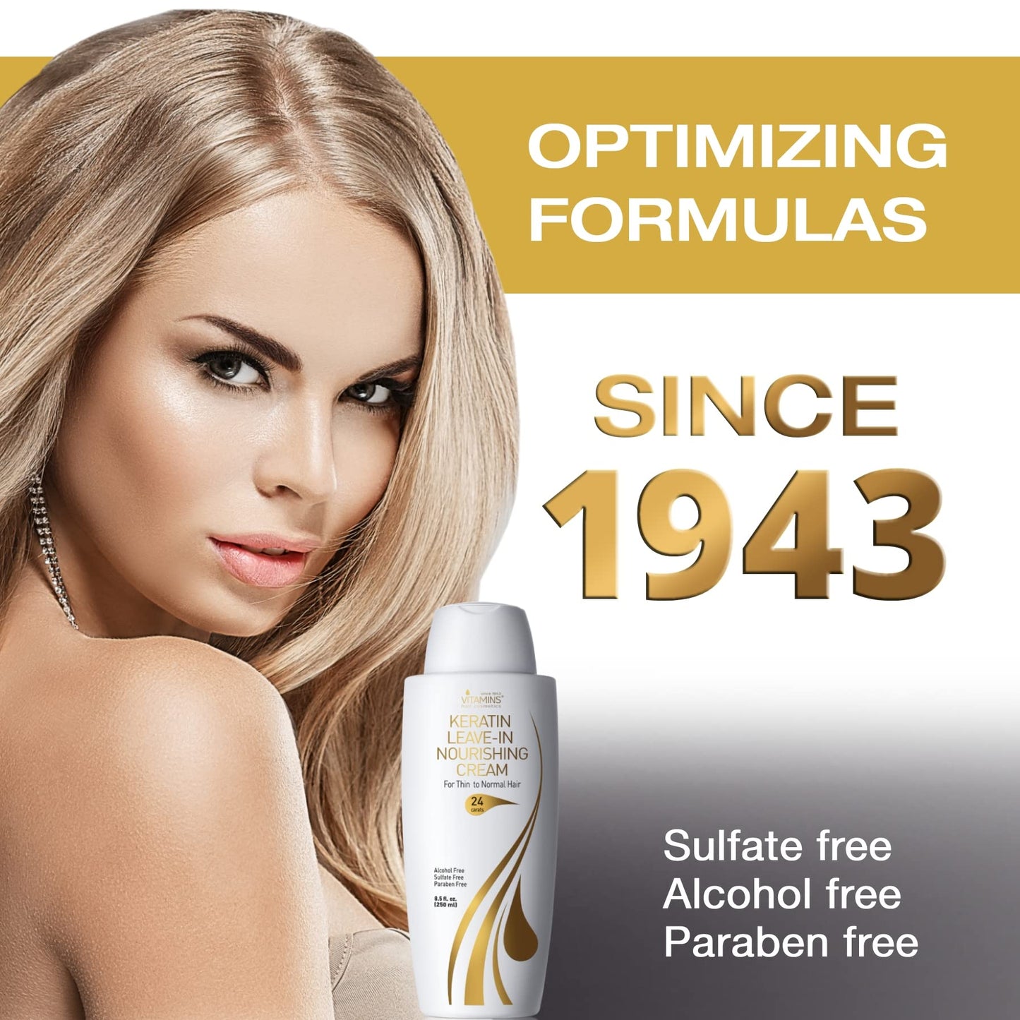 Vitamins Keratin Leave In Conditioner Moisturiser - Thin to Normal Hair Care Moisturising Hydrating Anti Frizz Detangler Cream for Dry Damaged Curly Hair