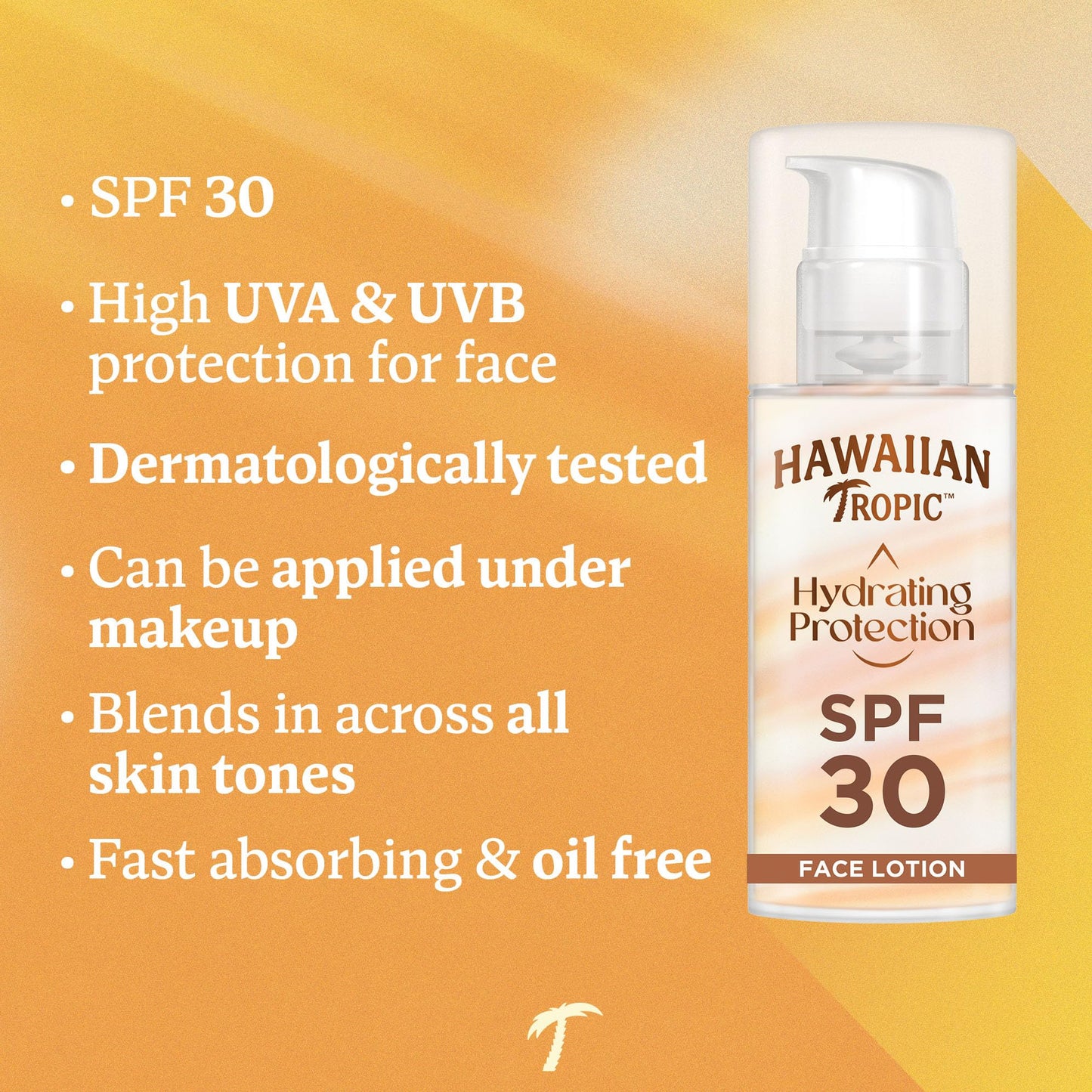 HAWAIIAN Tropic Hawaiian Tropic Hydrating Protection Face Sunscreen SPF 30 UVA plus UVB Protection, 50 ml, 12-Hour Moisturisation, Make Up Compatible, Water Resistant, Vegan