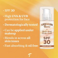 HAWAIIAN Tropic Hawaiian Tropic Hydrating Protection Face Sunscreen SPF 30 UVA plus UVB Protection, 50 ml, 12-Hour Moisturisation, Make Up Compatible, Water Resistant, Vegan