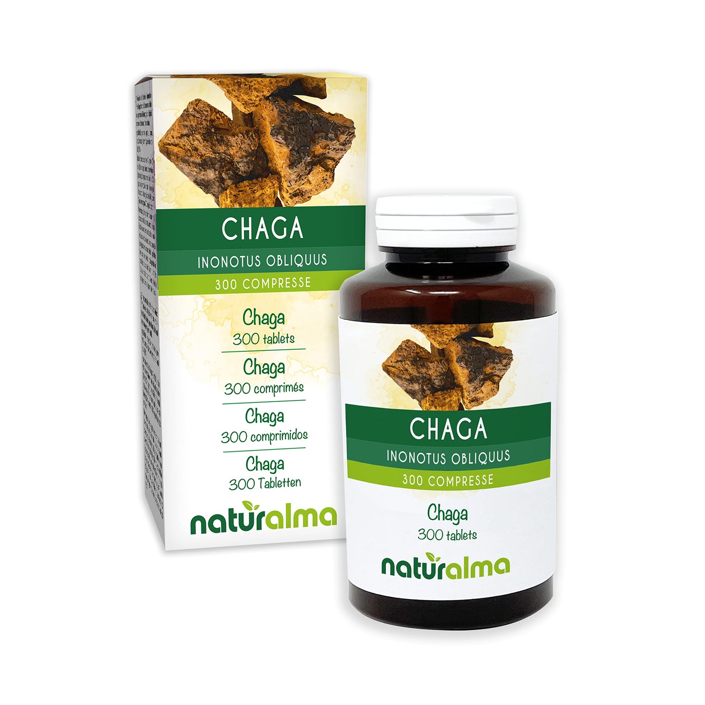 Chaga (Inonotus obliquus) fungus or mushroom Naturalma - 150 g - 300 tablets - Food supplement - Natural and Vegan