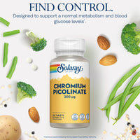 SOLARAY Chromium Picolinate 200mcg - 100 Vegan Capsules - High Absorption Rate Chromium Supplement - Lab Verified - Solaray