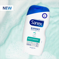 Sanex Expert Skin Health Moisturising Shower gel 570ml - body wash for men & women - gently cleanses - hydrates & softens skin - 12h hydration - advanced prebiotic complex formula - vegan