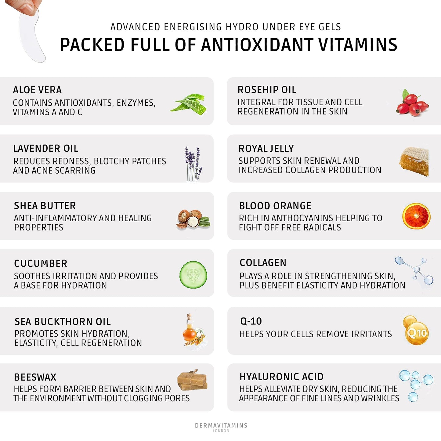 Dermavitamins Advanced Energising Hydro Under Eye Gel Patches - for Dry Tired Under Eyes (20 Pack)