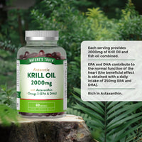 Antarctic Krill Oil 2000mg | High Strength Blend with Omega 3 Fish Oil, Astaxanthin, EPA and DHA | 60 Softgels | Nature's Truth