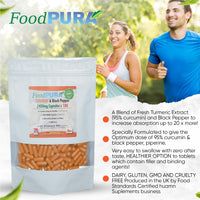 FoodPURA Turmeric with Black Pepper Capsules High Strength 2400mg HACCP Certified, Manufactured in The UK by FoodPURA 1 Pack of 180 Capsules
