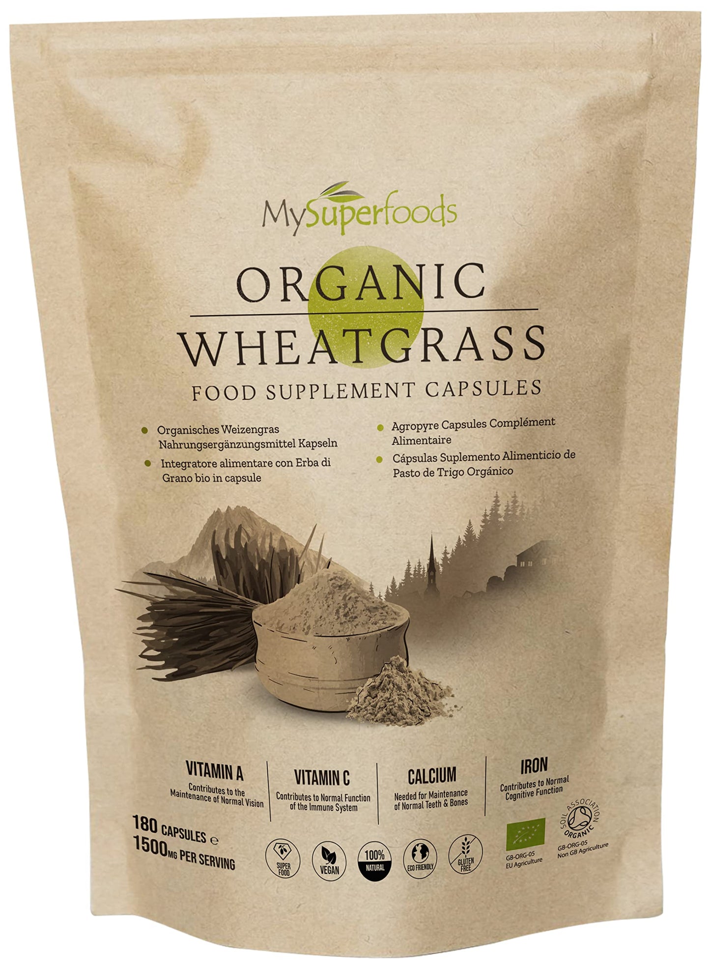 Wheatgrass Capsules | Organic | 1500mg per Serving | 180 Capsules | High Chlorophyll Content | MySuperfoods