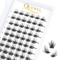 Cluster Lashes 72 Pcs QUEWEL Wide Stem Individual Lashes C/D Curl 8-16mm Length DIY Eyelash Extension False Eyelashes Soft for Personal Makeup Use at Home (Fluffy02-C-MIX8-16)