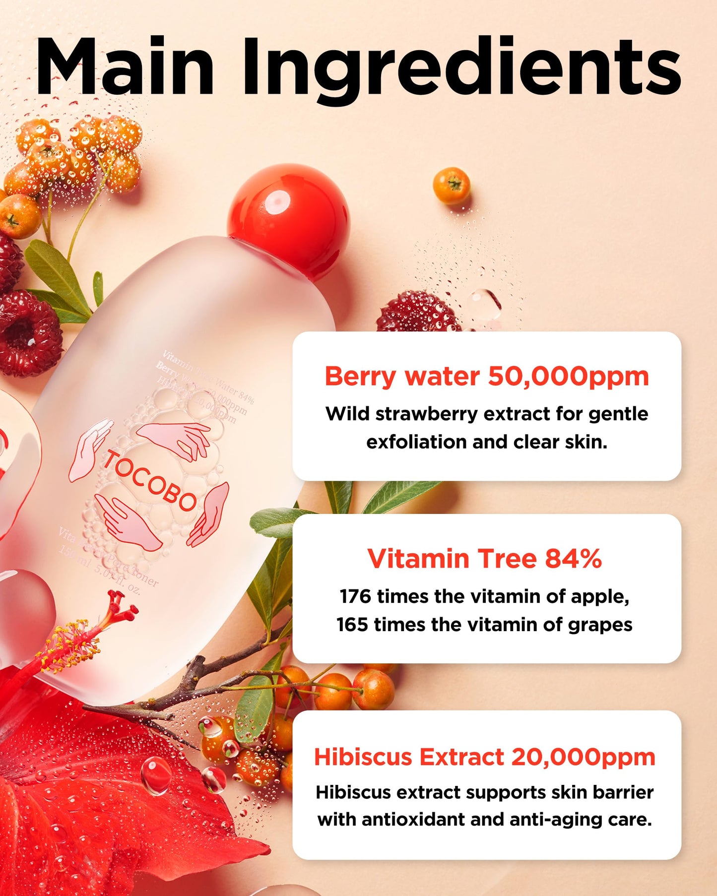 TOCOBO Vita Berry Pore Toner 5.07 fl.oz / 150ml, | Vitamin Facial Toner, Pore Tightening Toner, for Oily & Combination Skin