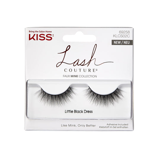 KISS Lash Couture Faux Mink Collection 1 Pair of False Lashes, Little Black Dress, Ultrafine, Tapered, Synthetic Fake Lashes includes Lash Glue