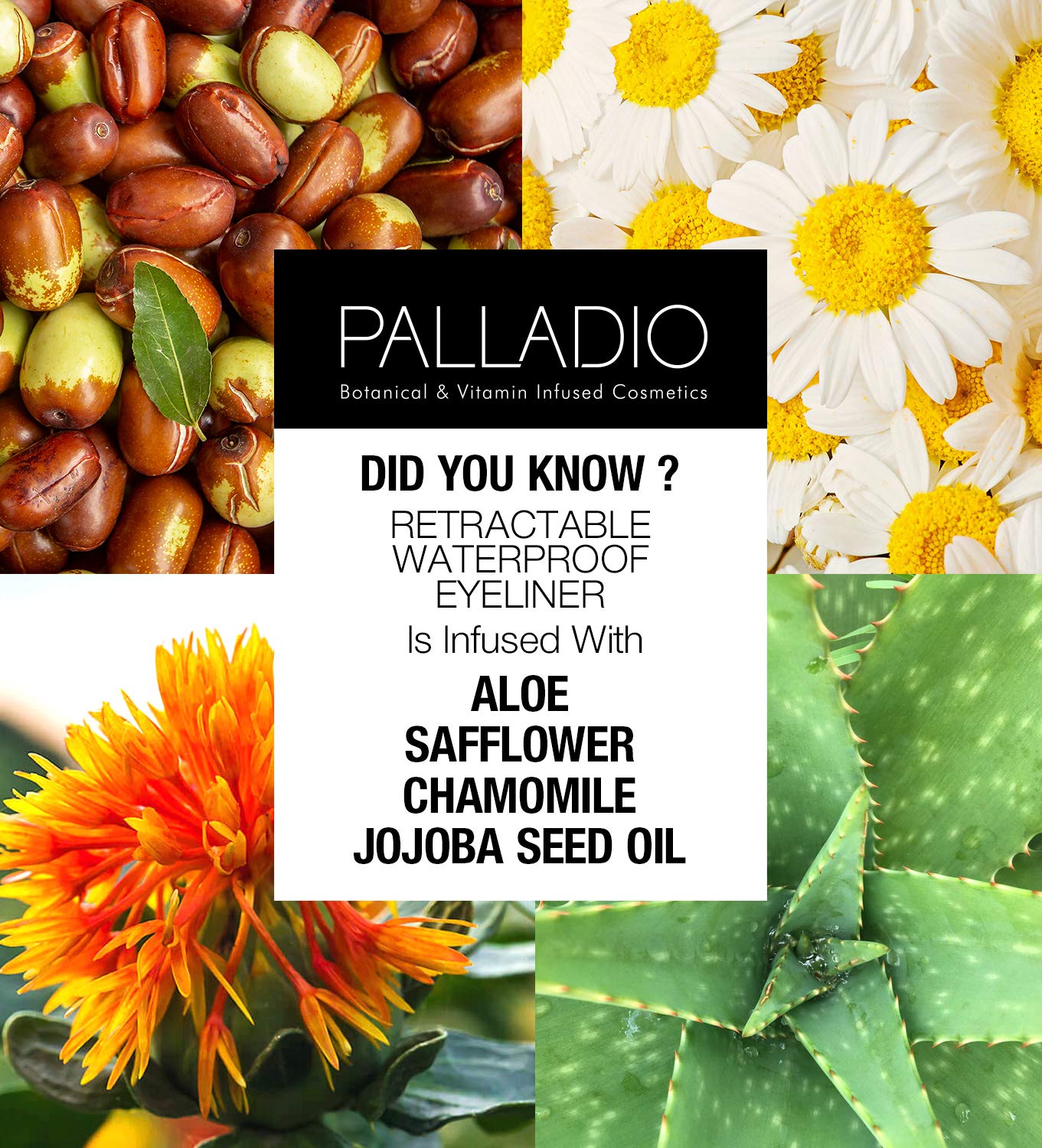 Palladio Retractable Waterproof Eyeliner, Richly Pigmented Color and Creamy, Slip Twist Up Pencil Eye Liner, Smudge Proof Long Lasting Application, All Day Wear, No Sharpener Required, Pure Black