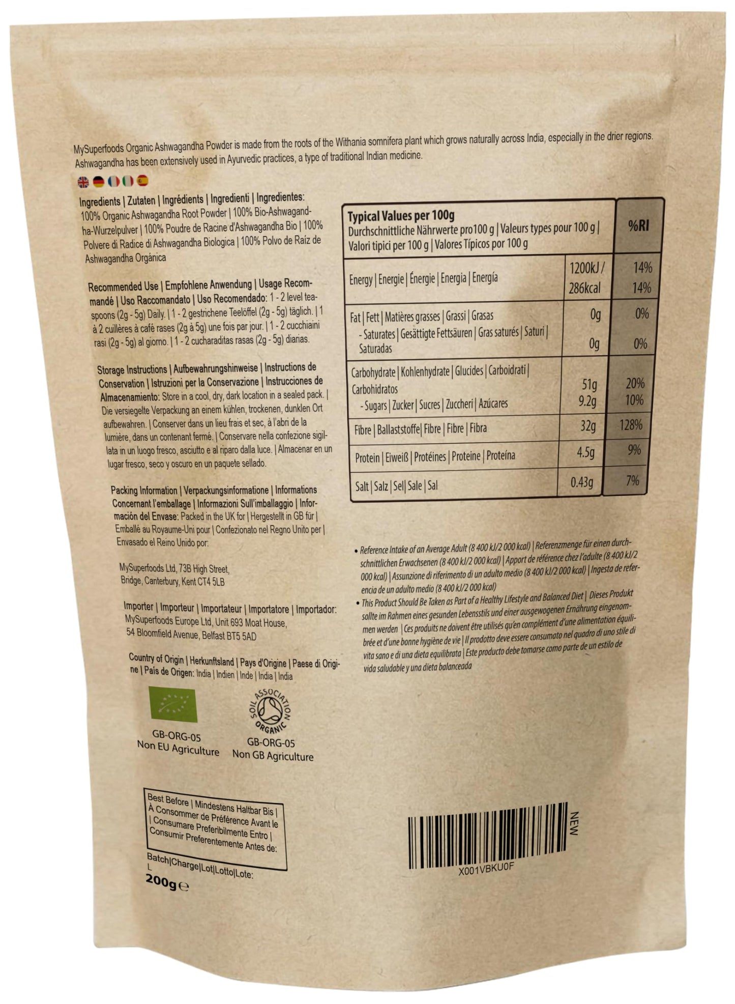 MySuperfoods Organic Ashwagandha Powder 200g, Rich Source of Vitamin B6 & B12