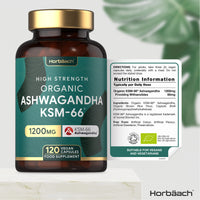 Organic Ashwagandha KSM-66 1200mg | 120 Count | Vegan Powder Capsule Supplement | by Horbaach