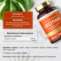 Horbäach Soy Lecithin 1400mg | 240 Softgel Capsules | High Strength Lecithin Sourced from Soy Beans | Preservative Free | by Horbaach