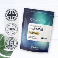L-Lysine 2000mg | 60 Tablets | Essential Amino Acid | High Strength Vegan Supplement | by Carlyle