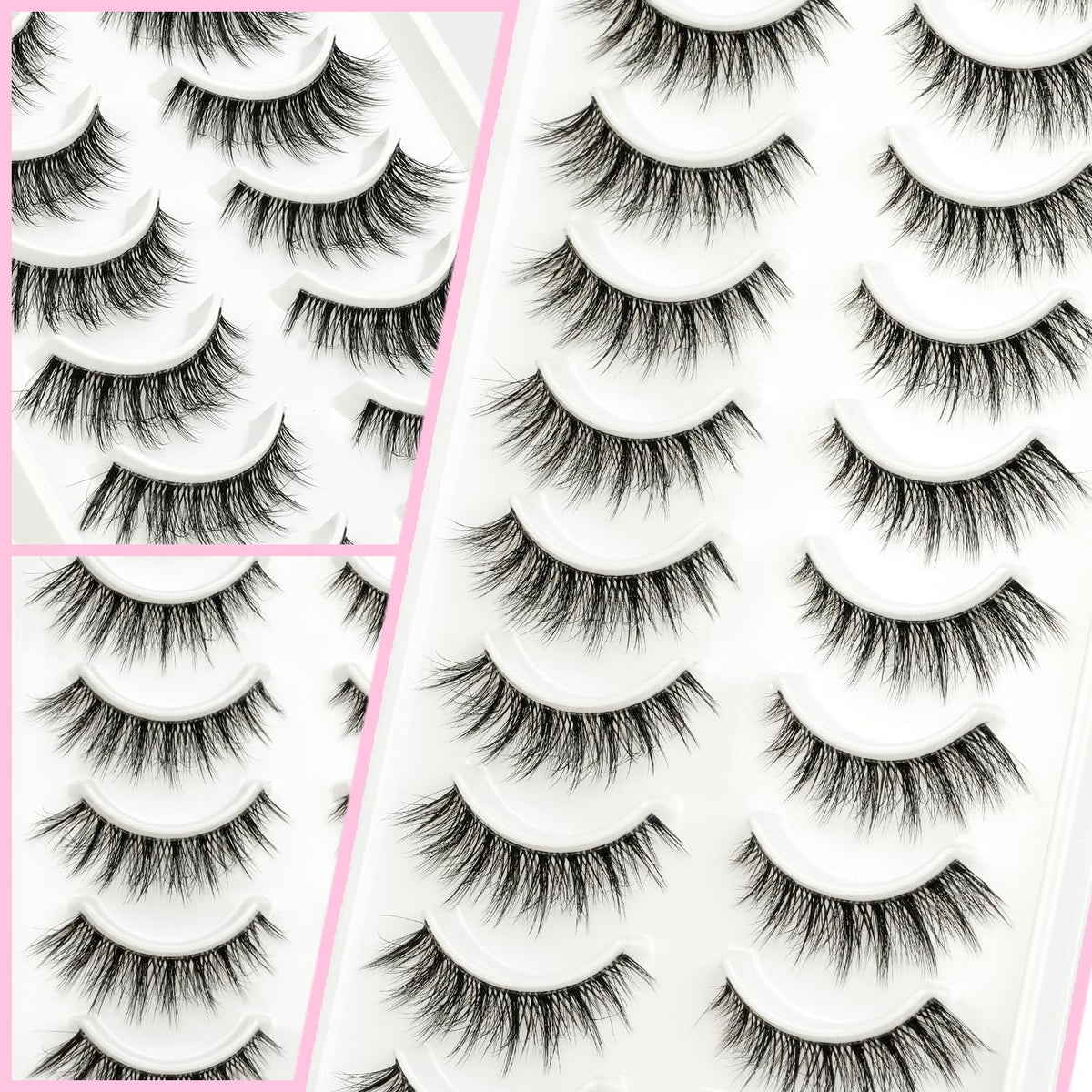 EMEDA 10 Pairs 3D Fake Lashes - Short, Soft, Reusable, Transparent Strip Lashes - Handmade, Natural Looking Eyelash