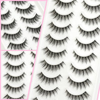EMEDA 10 Pairs 3D Fake Lashes - Short, Soft, Reusable, Transparent Strip Lashes - Handmade, Natural Looking Eyelash