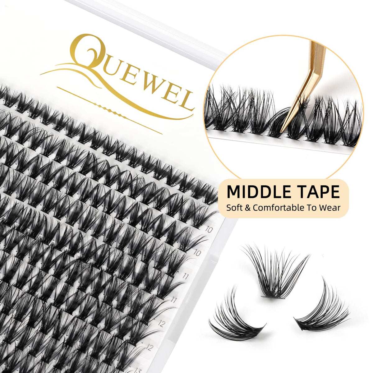 240Pcs Individual Lashes QUEWEL Cluster Lashes Individual Lash Extension 40D D Curl Lashes Cluster DIY Look Like Eyelash Extensions Mix8-14mm at Home(40D 0.07D MIX8-14mm)