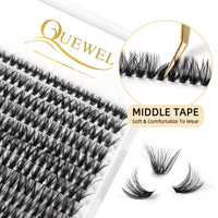 240Pcs Individual Lashes QUEWEL Cluster Lashes Individual Lash Extension 40D D Curl Lashes Cluster DIY Look Like Eyelash Extensions Mix8-14mm at Home(40D 0.07D MIX8-14mm)