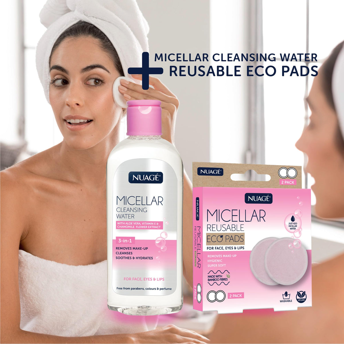 NUAGÉ Nuage Micellar Cleansing Water with Aloe Vera, Vitamin E & Chamomile Flower Extract | 3-in-1 - Gently Removes Makeup, Cleanses, Soothes & Hydrates Skin | Suitable for Face, Eyes and Lips (200ml)