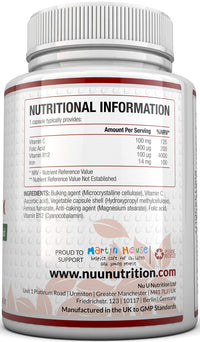 Iron Supplement, 180 Vegan Capsules with Vitamin C, B12 & Folic Acid, for Men and Women - Iron Capsules not Iron Tablets, 6 Month Supply - from Ferrous Fumarate - Made in The UK