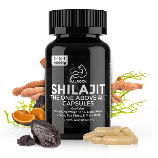Shilajit 6-in-1 Capsules 4,000mg - Added Ashwagandha, Maca Root, Chaga & Sea Moss. 60 High Strength Muscle Building Capsules (2 Months Supply)