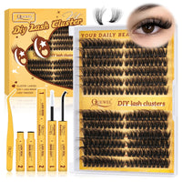 QUEWEL 3D Lash Clusters Kit, 240 PCS Cat Eye Eyelash Clusters 80D+100D Wispy Cluster Eyelash Extensions, Easy to Use Left&Right Lash Extension Kit Reusable Waterproof for DIY at Home (3D 80D+100D-KIT)