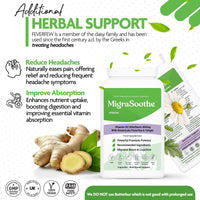 Bespoke Biotics Migraine Relief Feverfew + Ginger + Vitamin B2 Riboflavin 400mg per Capsule - Migrasoothe + Herbs NHS Recommended Ingredients UK Made Stress, Headaches Tremors & Energy Vegan. Vitamin B2 400 [60]