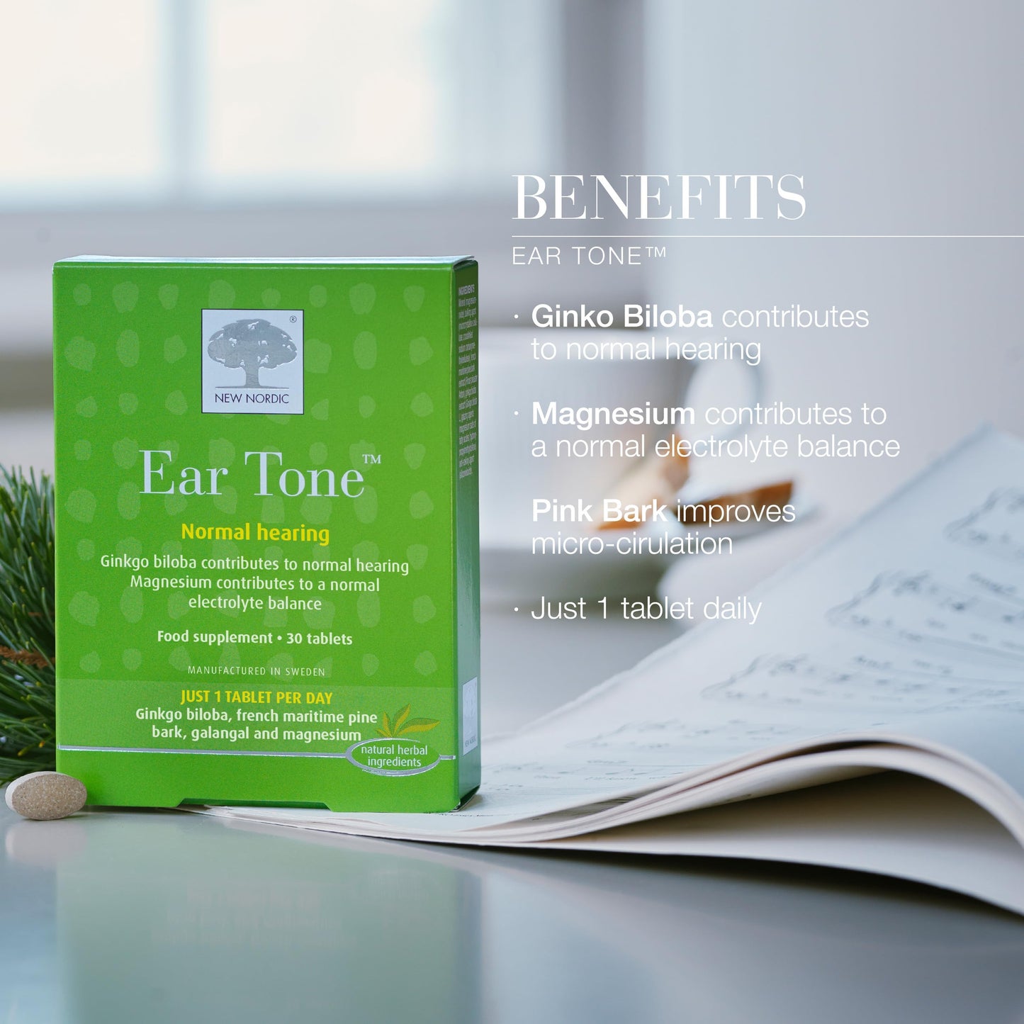 New Nordic Ltd New Nordic Ear Tone Hearing Support, Ginkgo Biloba Pine Bark Magnesium 30ct