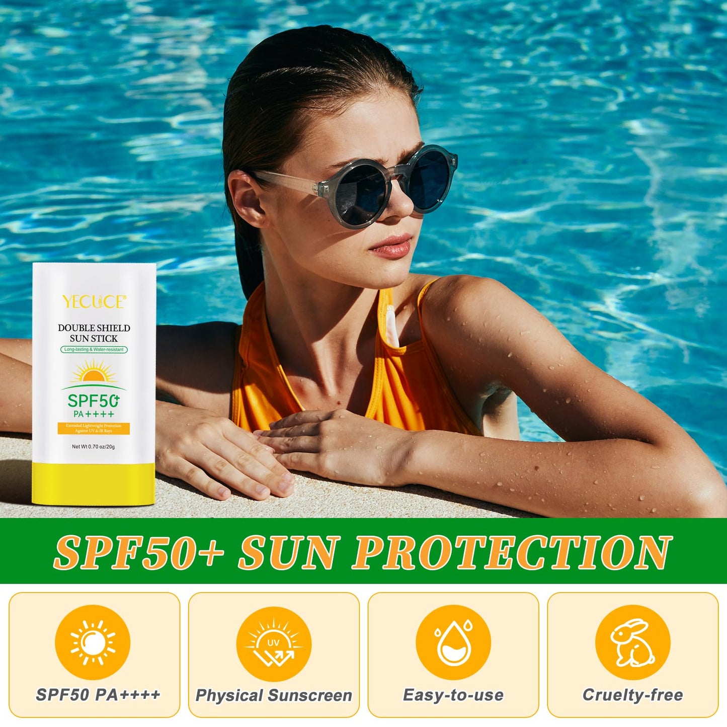 MXCZBSM Solid Sunscreen Stick,Spf 50 + High Times Sunscreen With Uv And Infrared Double Protection,Long-Lasting Waterproof Up To 80 Minutes,Effectively Prevent Sunlight Damage To The Skin
