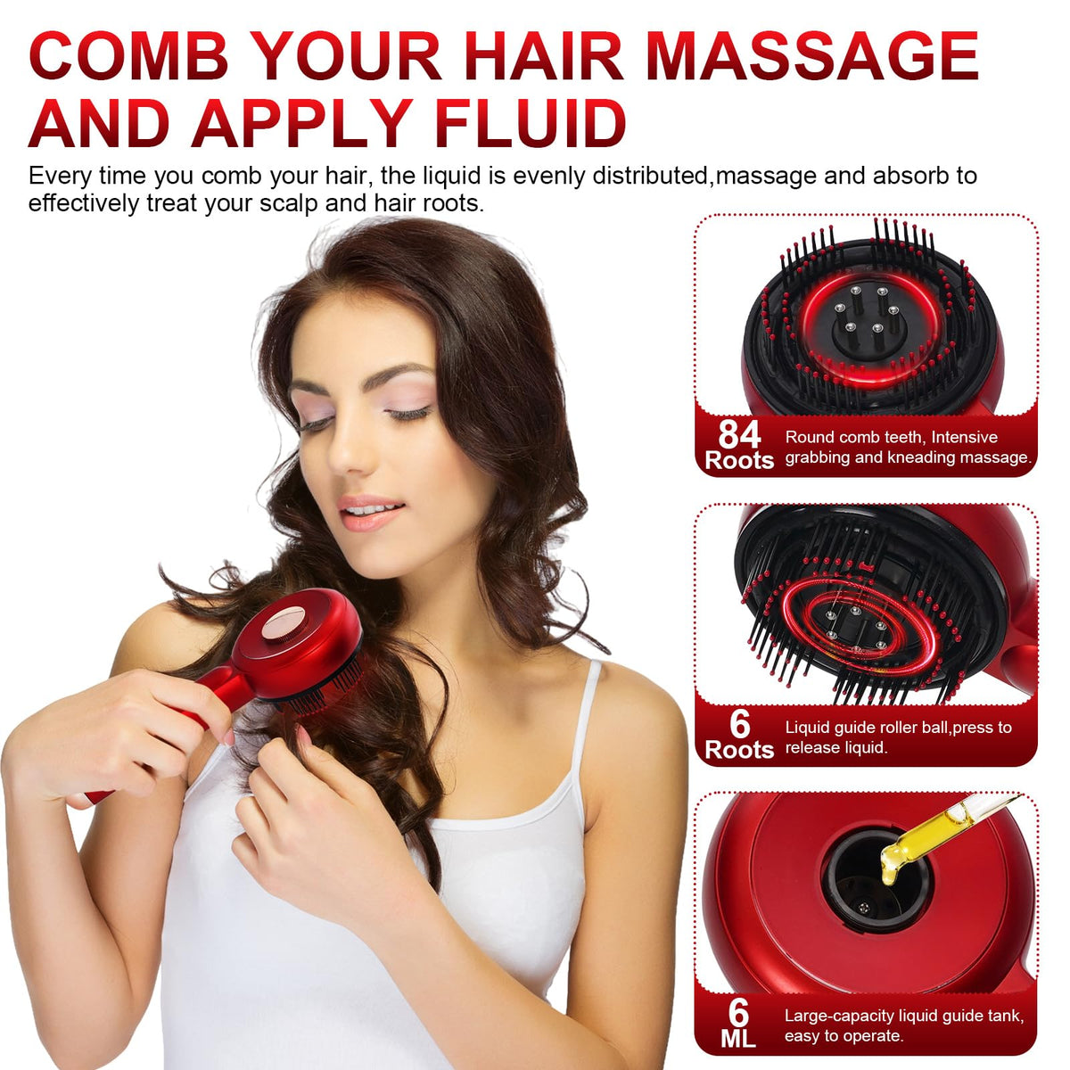 Nukdey Scalp Massaging Brush 3 in 1 Scalp Massaging Comb Electric Hair Oil Applicator for Hair-Growth Head SPA with 3 Massage Modes,660nm Red Light Therapy Waterproof Portable Scalps for Head Home Relaxation