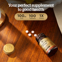 Solgar Vitamin 100 µg B12 Tablets - Pack of 100 - Easy to take Form - for Healthy Nervous System, Heart and Mind - Red Blood Cell Formation - Vegan