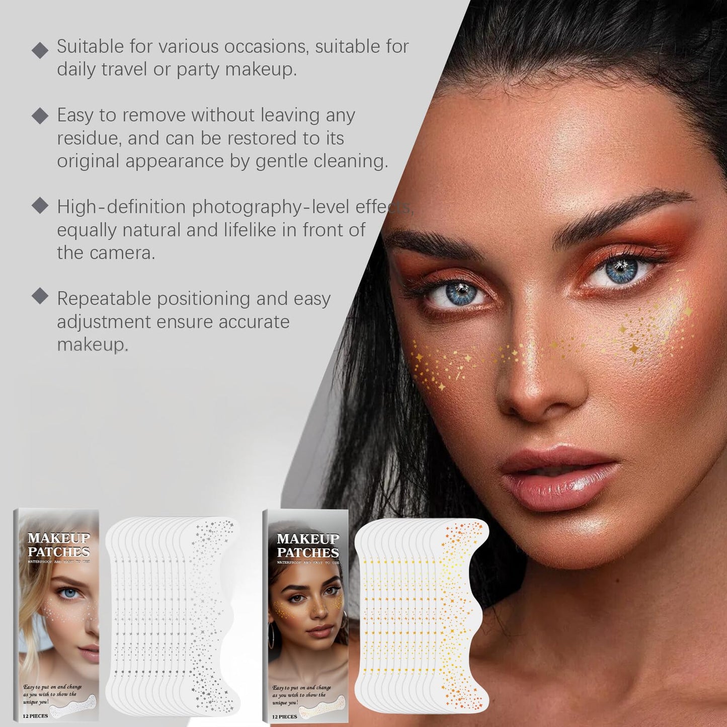 HERBENJOY Glitter Freckles Face Tattoo 24pcs Face Glitter Freckles Face Glitter Makeup Speckles For Party Woman Glow Up Makeup Patches Festival Cute Glitter Makeup Accessories