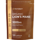 Horbäach Organic Lions Mane Supplement 3000mg | High Strength | Certified Organic by The Soil Association | Mushroom Fruiting Bodies Extract | 120 Vegan Capsules | by Horbaach