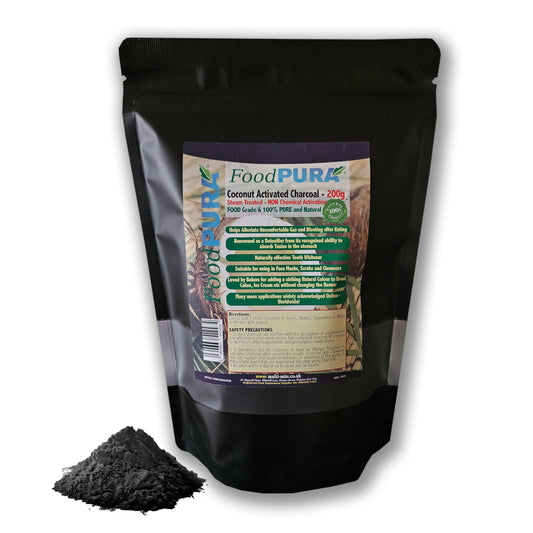 FoodPURA Food PURA® 200G Pure 100% Natural Coconut Activated Charcoal Food Grade Powder - Teeth Whitening, Detox & Bloating Relief