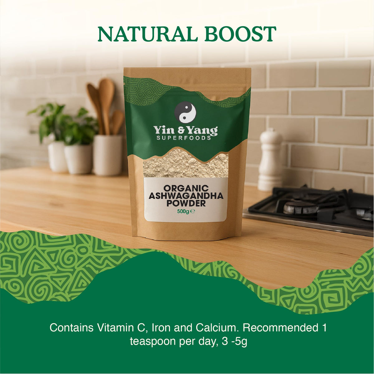 Organic Ashwagandha Powder 500g, by Yin & Yang Superfoods. 100% Pure and Raw - Premium Quality. Vegan, Gluten Free & Palm Oil Free.