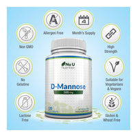 Nu U Nutrition D-Mannose Tablets 500mg - 120 Vegan Tablets - 4 Month Supply - High Strength D Mannose - Not Capsules or Powder - Made in The UK