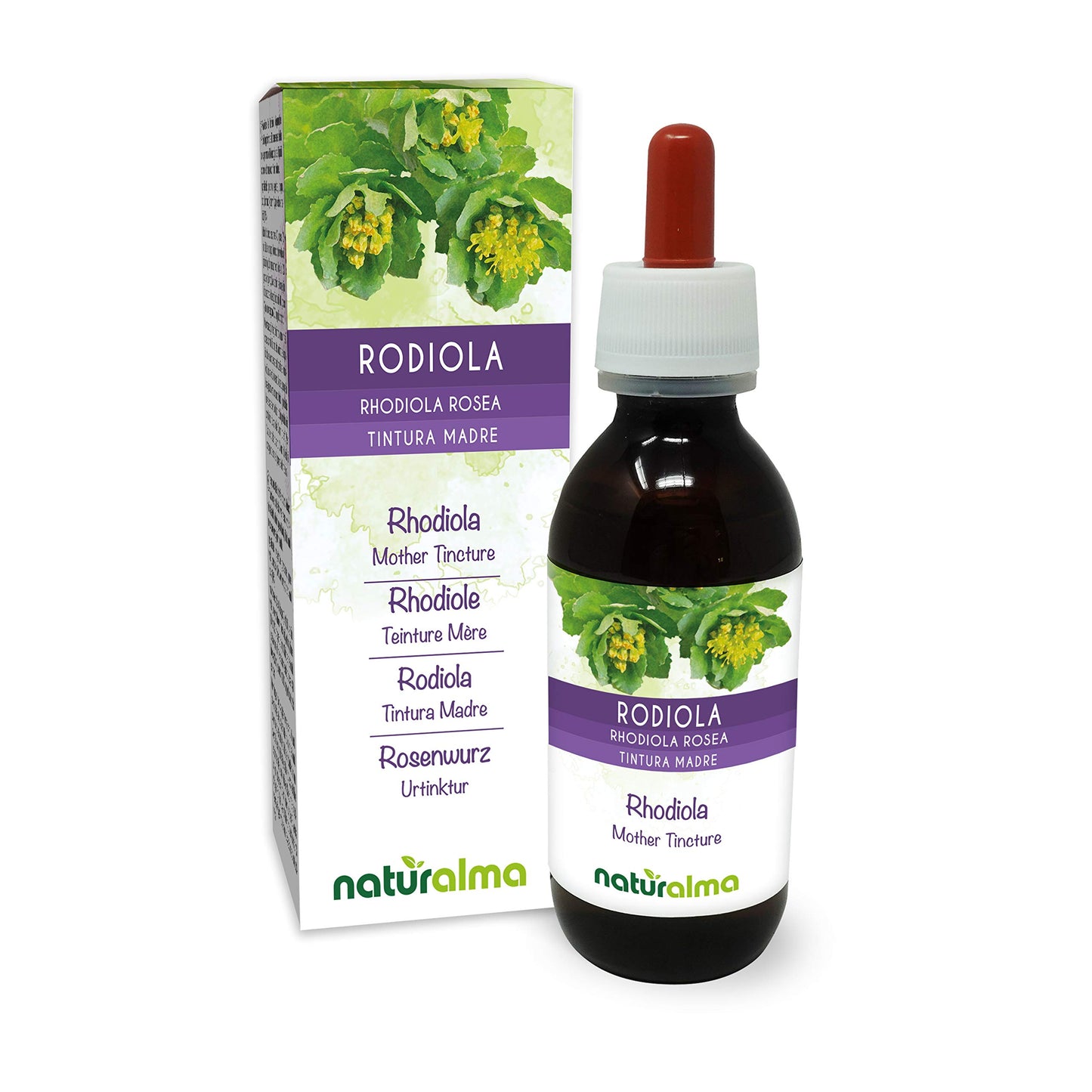 Rhodiola (Rhodiola rosea o Sedum roseum) Roots Alcohol-Free Mother Tincture Naturalma | Liquid Extract Drops 120 ml | Food Supplement | Vegan