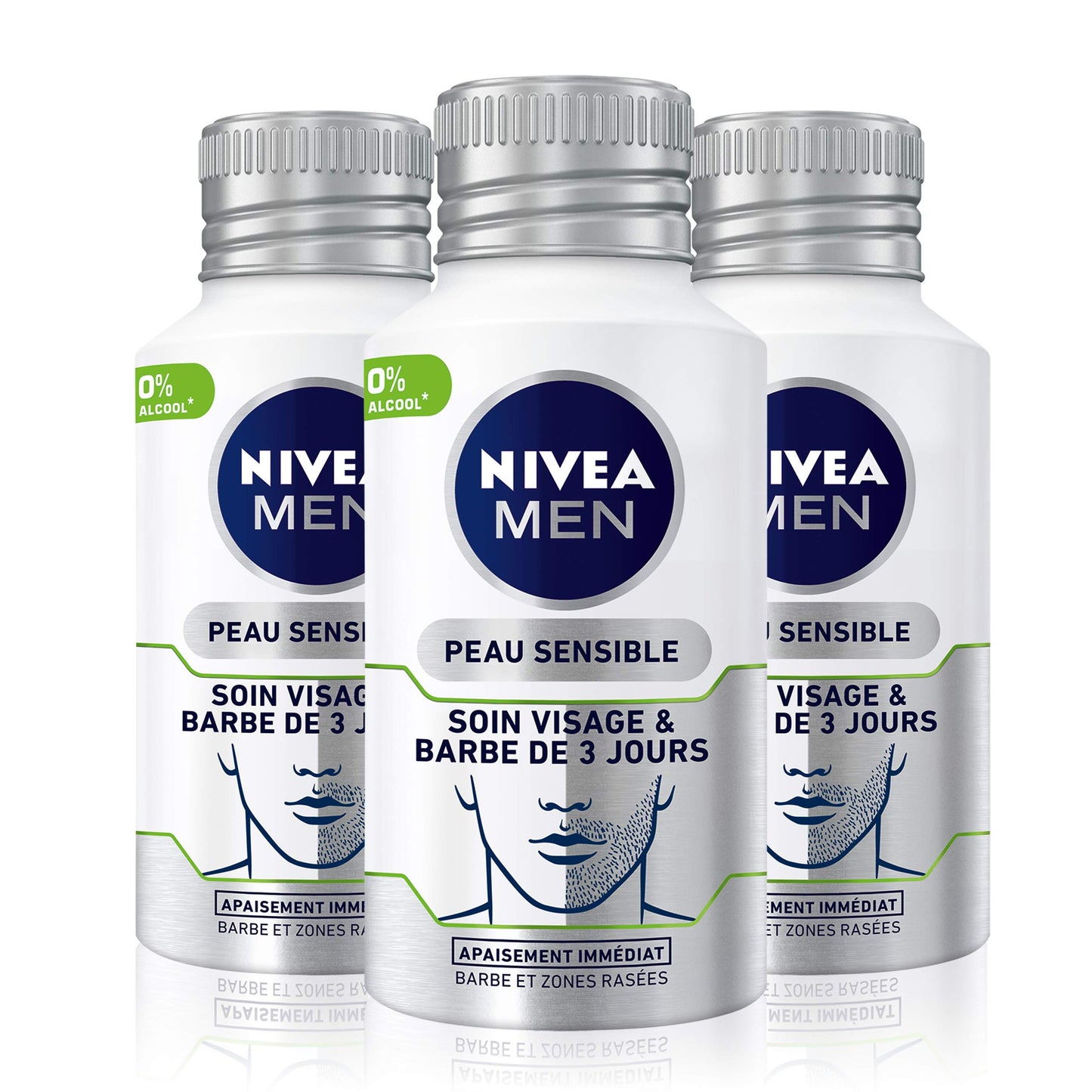 NIVEA MEN 3 Day Face & Beard Care (3 x 125 ml), Anti-Itch Soothing Care for Sensitive Skin, Softening Treatment 0% Alcohol for 3 Day Beards