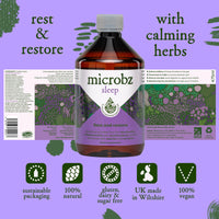 MICROBZ Sleep Liquid PROBIOTIC – Bio Culture Complex Probiotics for Gut Health & Sleep Aid Support Supplement, Multi Strain Live Friendly Bacteria for Women, Men & Kids - Vegan | 1 Month Supply