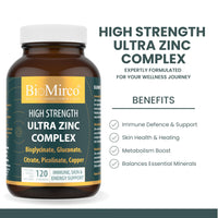 Bio Mirco Zinc Supplements, High Strength Zinc Picolinate, Bisglycinate, Gluconate, Citrate 30mg & Copper Complex, Immune System & Cognitive Function, Zink Supplement for Men & Women, 120 Capsules, UK Made