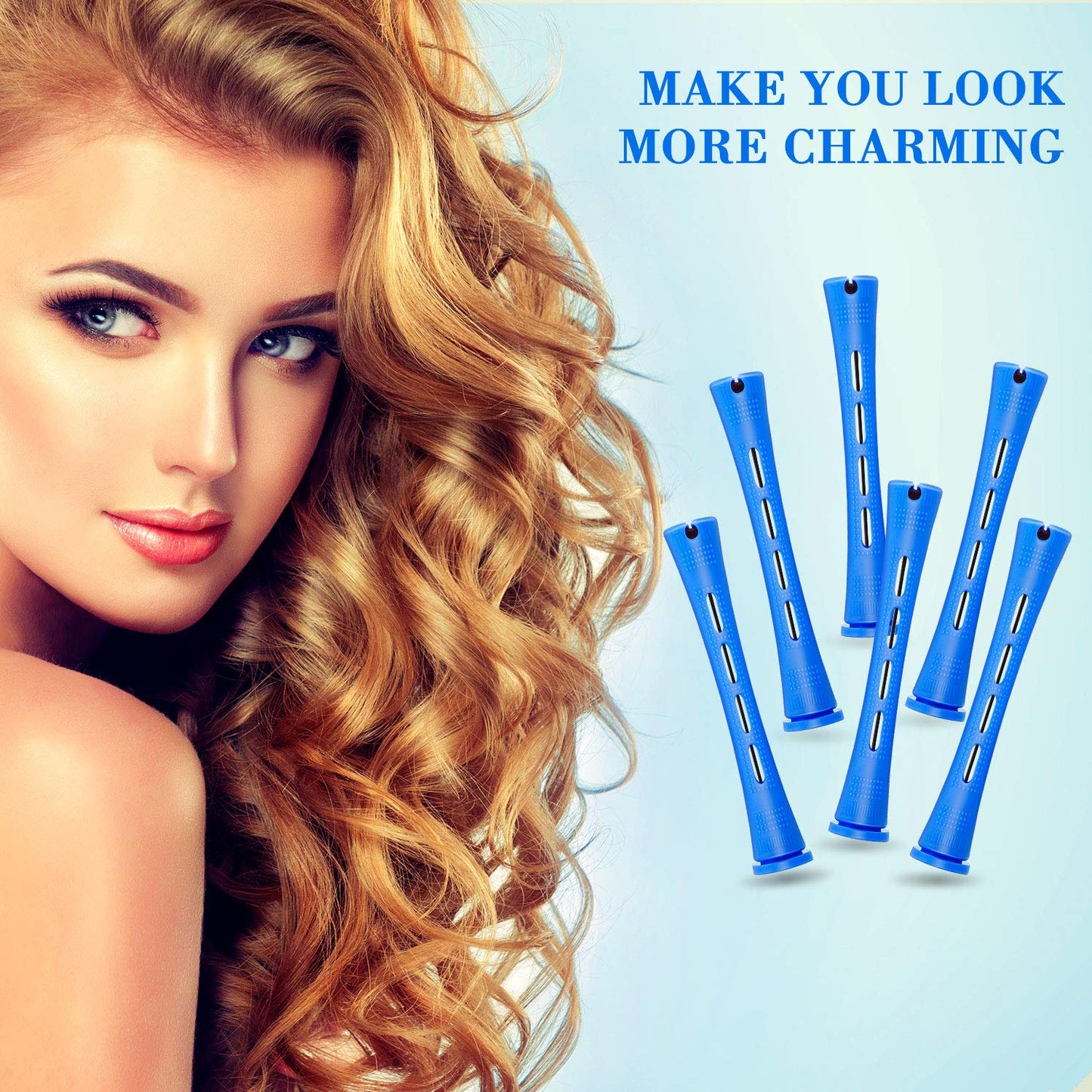 WILLBOND 36 Pieces Cold Wave Rod Hair Perm Rods Hair Rollers Perming Rods Curlers with Steel Rat Tail Comb for Hairdressing Styling (Blue, 0.35 Inch)